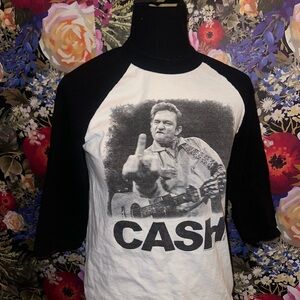 Black and White Long Sleeve Tee with Johnny Cash Graphic